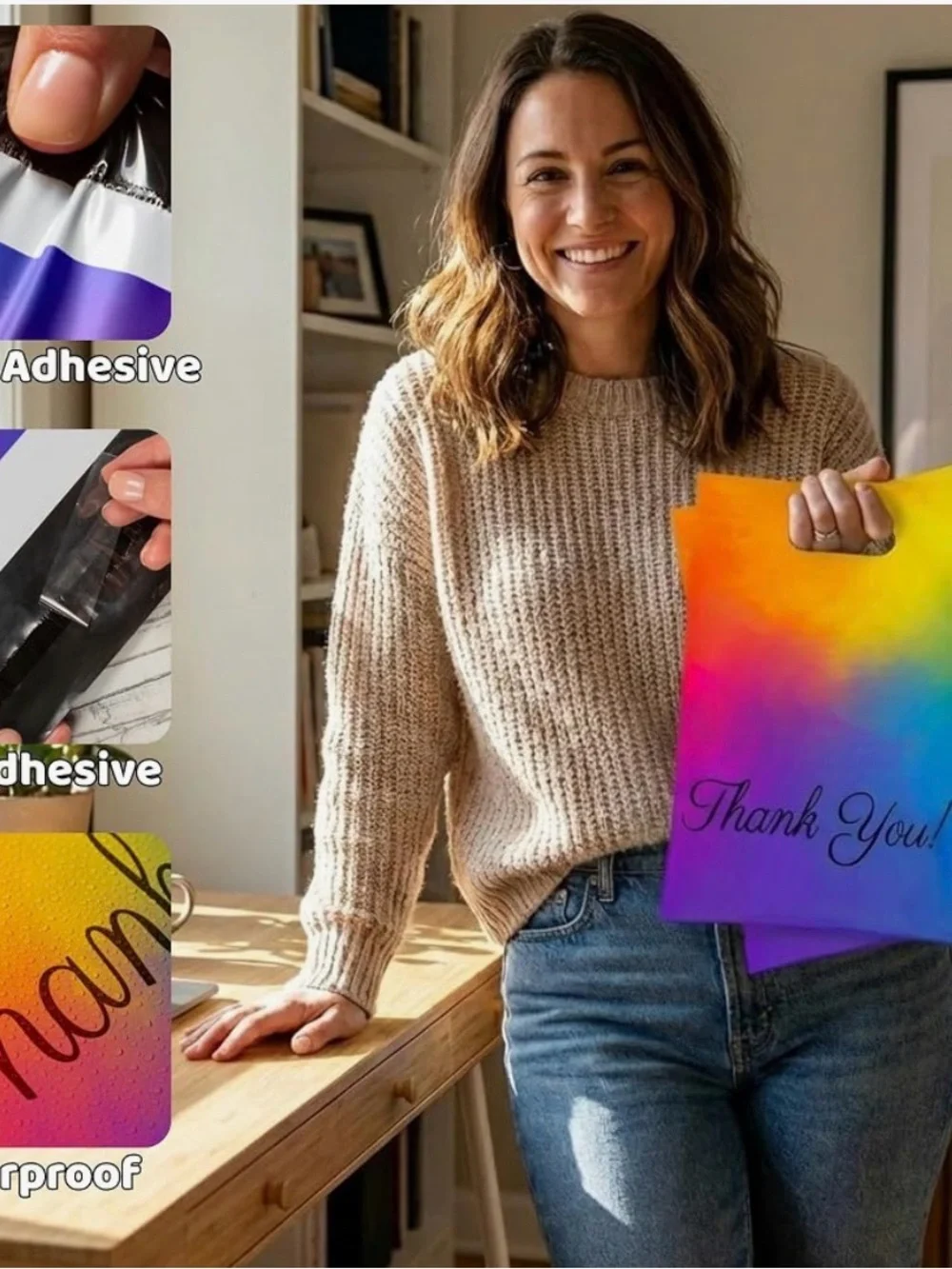 (10) 10”x13” Thank You! Polymailers With Handles Rainbow Gradient